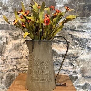 Cherish Metal Pitcher with Sunflower Faux Florals